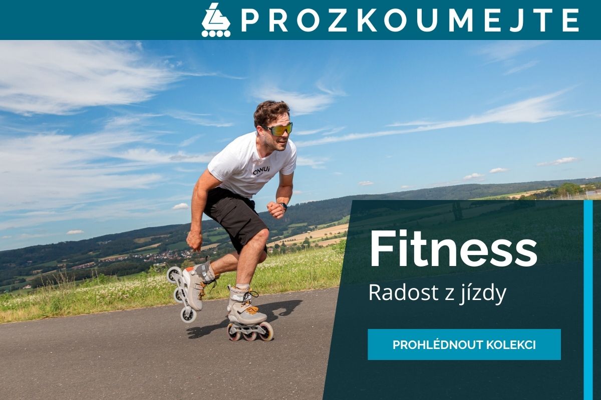 Fitness inline brusle dámské i pánské, velký výběr skladem v Praze. Muž jedoucí na kolečkových inline fitness bruslích Powerslide Swell po cyklostezce v krásné přírodě.